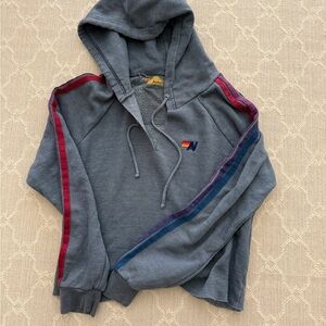 Aviator Nation Gray and Blue Hoodie with Sporty Stripes